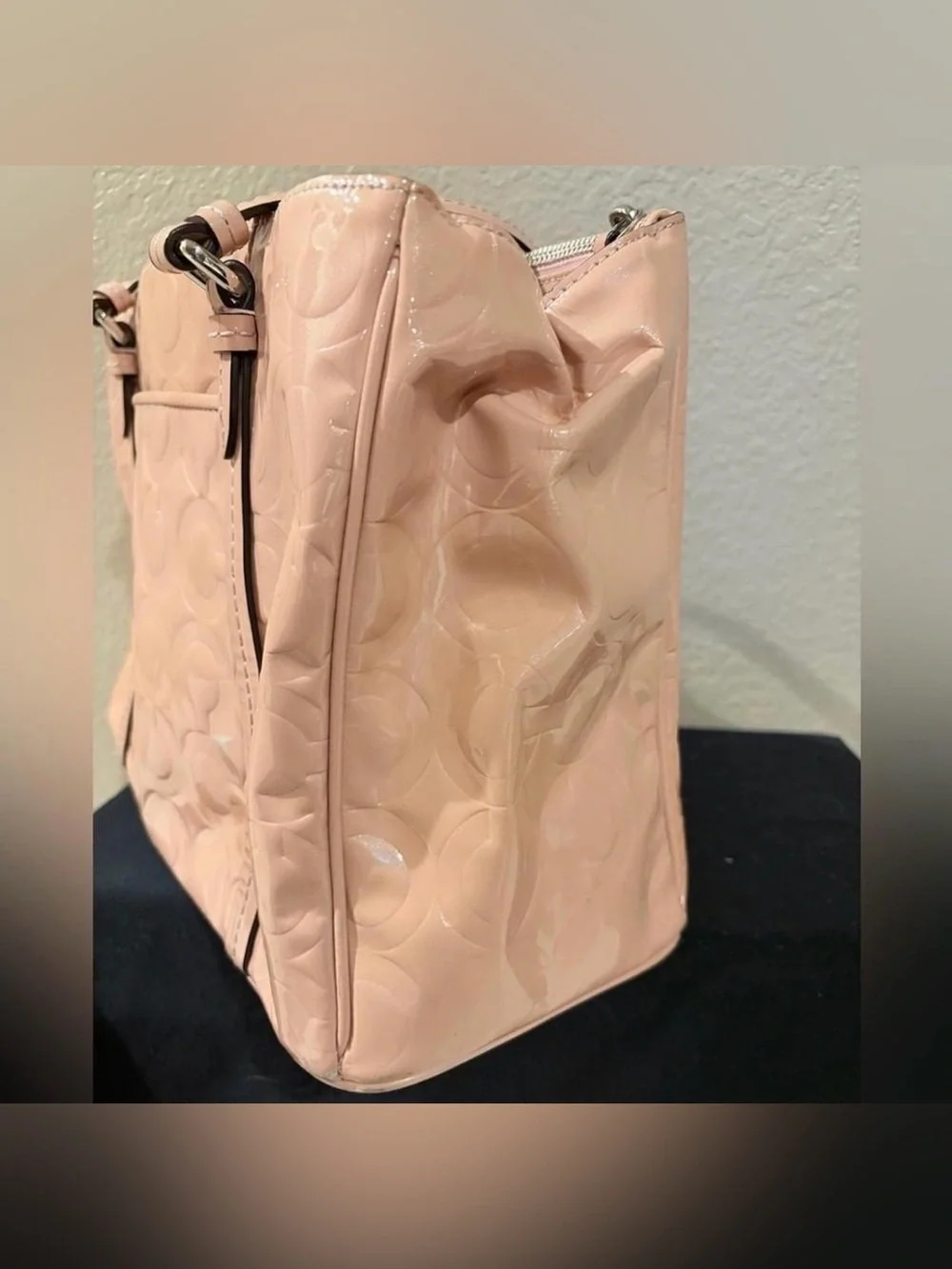 Coach “Peyton Op Art” F24607 Patent Leather Glossy Carry All Bag in Light Pink